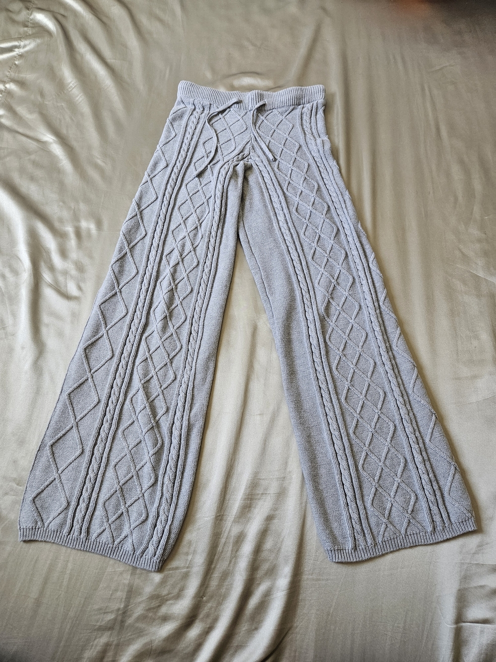 Edikted Light Gray Cable Knit Wide Leg Pants